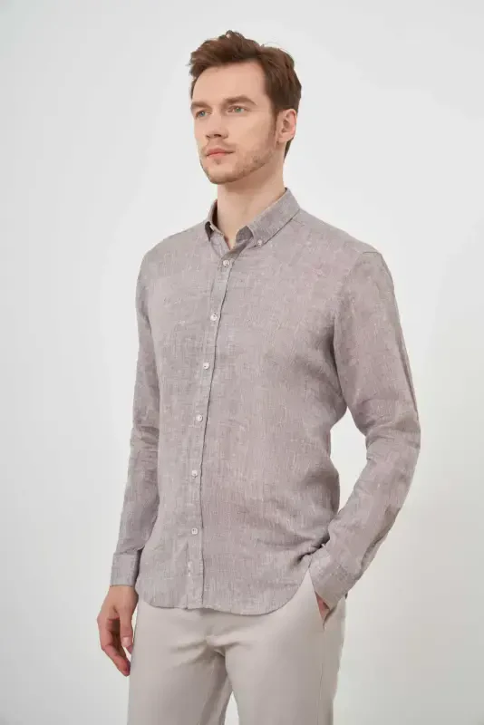 Modazone Men COFFEE Linen Button-Down Collar Regular Fit Shirt - 4