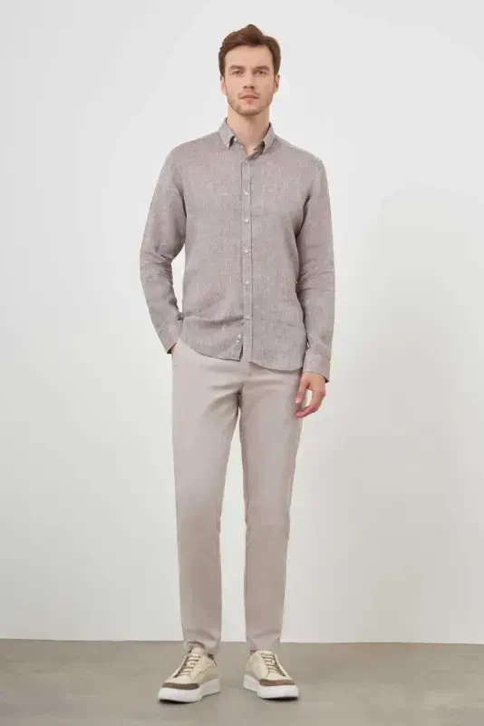 Modazone Men COFFEE Linen Button-Down Collar Regular Fit Shirt - 5