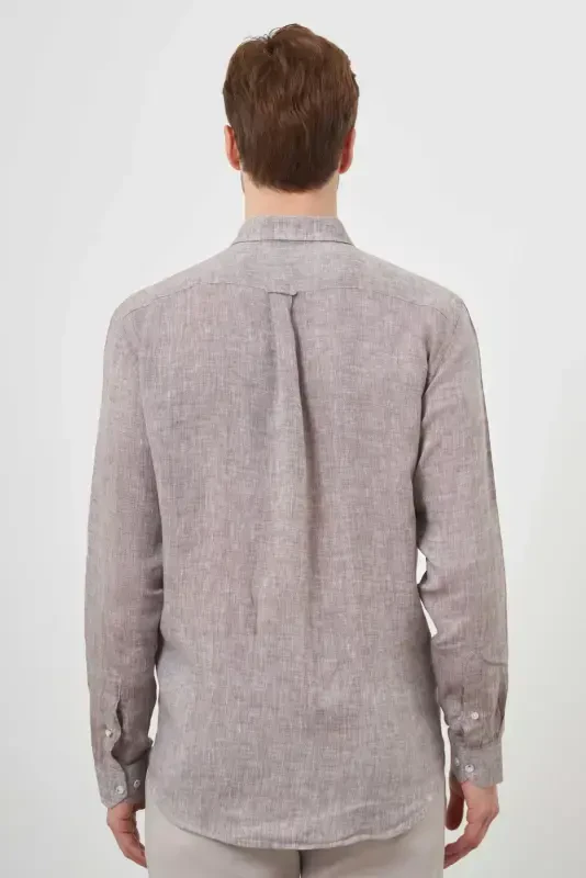 Modazone Men COFFEE Linen Button-Down Collar Regular Fit Shirt - 6