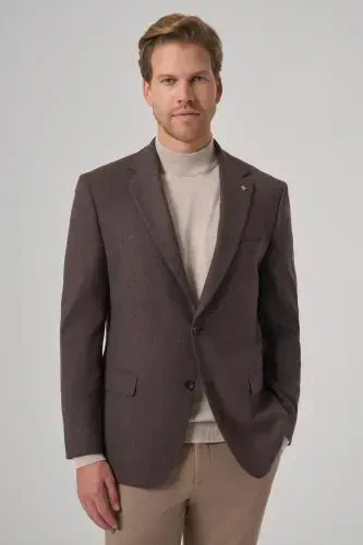 Modazone Men COFFEE Polyviscose Woven Pattern Dynamic Fit Mono Collar Jacket - 1