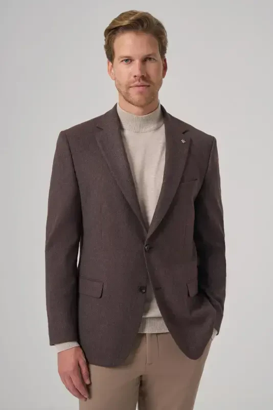 Modazone Men COFFEE Polyviscose Woven Pattern Dynamic Fit Mono Collar Jacket - 1