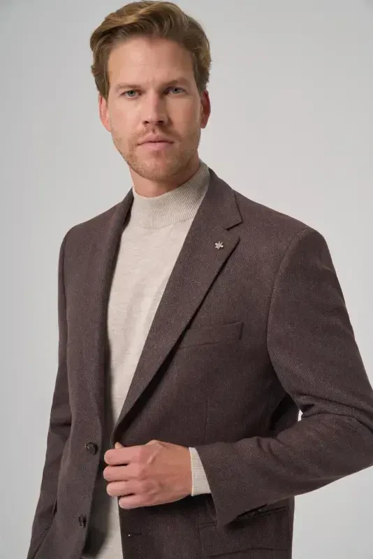 Modazone Men COFFEE Polyviscose Woven Pattern Dynamic Fit Mono Collar Jacket - 3