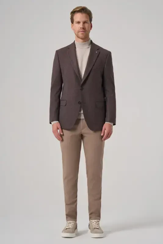 Modazone Men COFFEE Polyviscose Woven Pattern Dynamic Fit Mono Collar Jacket - 4