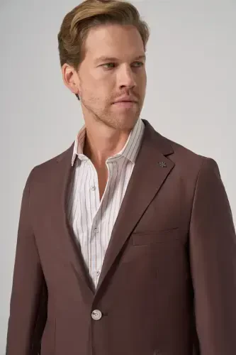 Modazone Men COFFEE Slim Fit Peak Lapel Jacket - 3