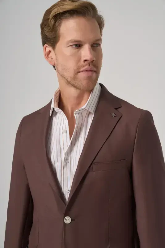 Modazone Men COFFEE Slim Fit Peak Lapel Jacket - 3