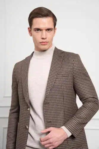 Modazone Men COFFEE Woven Slim Fit Narrow Cut Mono Collar Jacket - 4