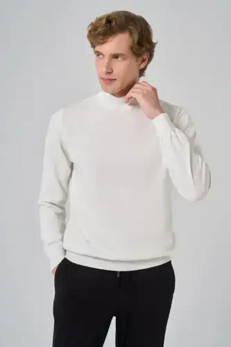 Modazone Men Ecru Basic Half Turtleneck Dynamic Fit Comfort Fit Knitwear - 3
