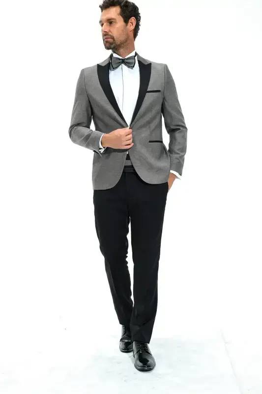 Modazone Men Gray Portofino Slimfit Jacquard Tuxedo - 1