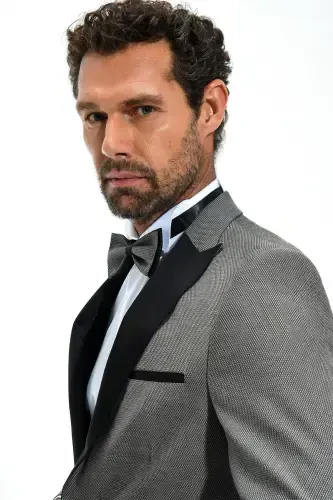 Modazone Men Gray Portofino Slimfit Jacquard Tuxedo - 4