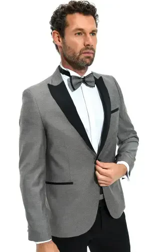 Modazone Men Gray Portofino Slimfit Jacquard Tuxedo - 5