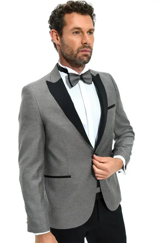 Modazone Men Gray Portofino Slimfit Jacquard Tuxedo - 5