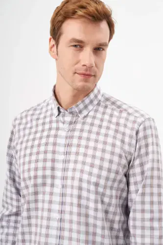 Modazone Men KAHVE Cotton Plaid Button-Down Collar Regular Fit Shirt - 2