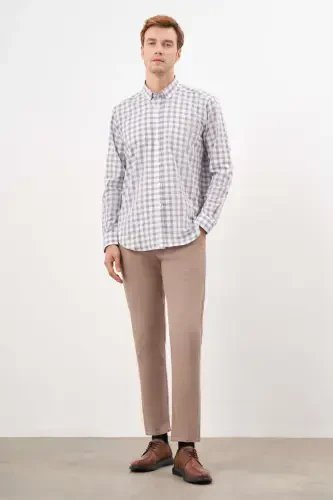 Modazone Men KAHVE Cotton Plaid Button-Down Collar Regular Fit Shirt - 4