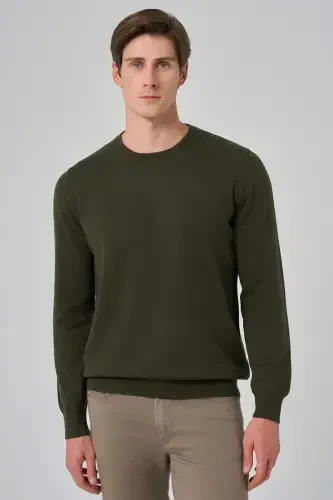 Modazone Men Khaki Basic Crew Neck Dynamic Fit Comfort Fit Knitted Sweater - 1