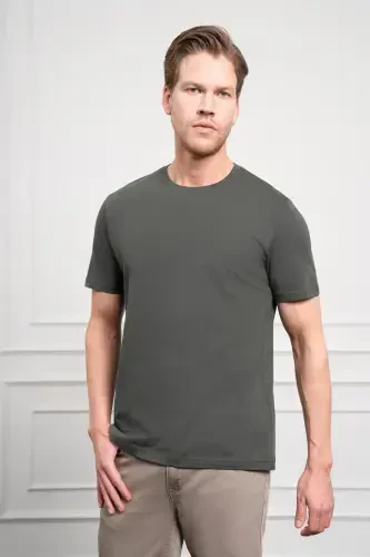 Modazone Men Khaki Basic Crew Neck Dynamic Fit Cotton T-Shirt 