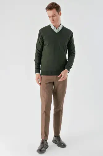 Modazone Men Khaki Basic V Neck Dynamic Fit Comfort Fit Knitwear - 5