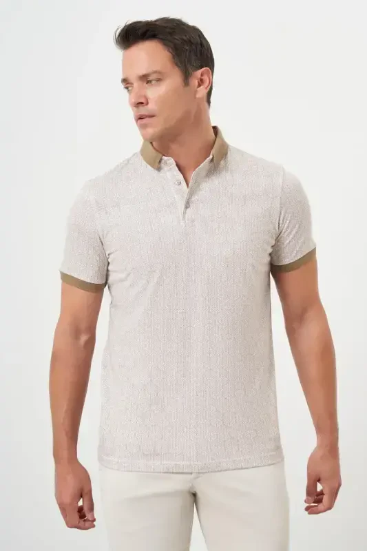 Modazone Men LIGHT BROWN Trend Compact Rotation Print Pique Polo Collar T-Shirt - 3