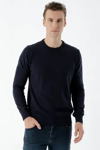 Modazone Men Navy Blue Basic Crew Neck Dynamic Fit Relaxed Fit Knitwear 