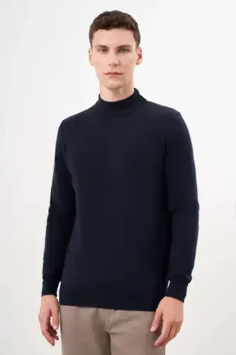 Modazone Men Navy Blue Basic Half Turtleneck Dynamic Fit Comfort Fit Knitwear 