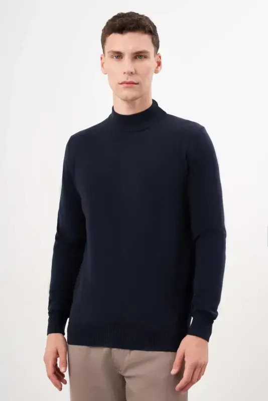Modazone Men Navy Blue Basic Half Turtleneck Dynamic Fit Comfort Fit Knitwear - 1