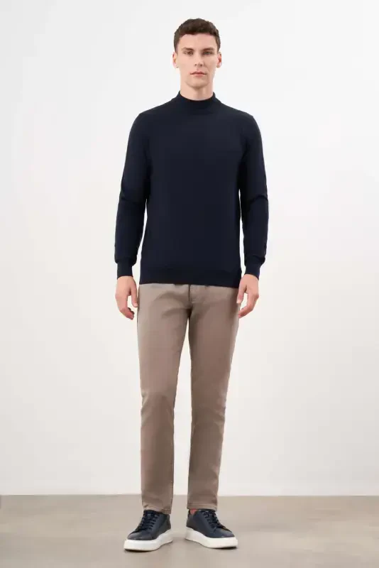 Modazone Men Navy Blue Basic Half Turtleneck Dynamic Fit Comfort Fit Knitwear - 4