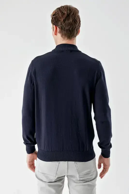 Modazone Men Navy Blue Basic Half Turtleneck Dynamic Fit Comfort Fit Knitwear - 6