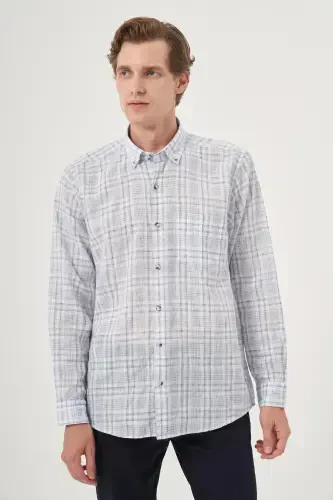 Modazone Men Navy Blue Linen Trend Regular Fit Button-Down Collar Shirt - 3