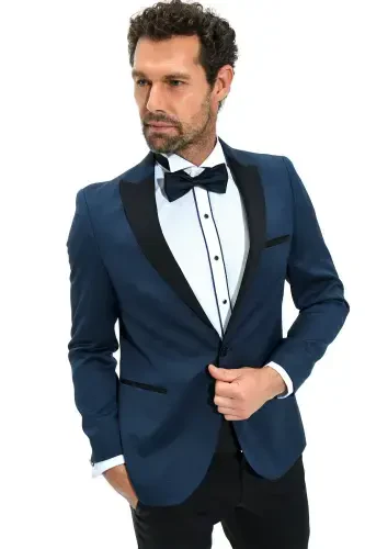 Modazone Men Navy Blue Portofino Slimfit Jacquard Tuxedo - 2