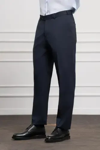Modazone Men Navy Blue Wool Basic Dynamic Fit Comfort Fit Classic Trousers - MORVEN (1)
