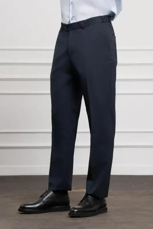 Modazone Men Navy Blue Wool Basic Dynamic Fit Comfort Fit Classic Trousers - 2