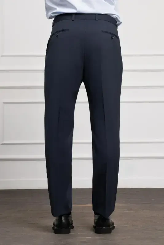 Modazone Men Navy Blue Wool Basic Dynamic Fit Comfort Fit Classic Trousers - 4