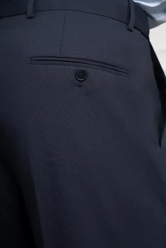 Modazone Men Navy Blue Wool Basic Dynamic Fit Comfort Fit Classic Trousers - 5