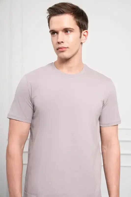Modazone Men OPEN GRAY Basic Crew Neck Dynamic Fit Cotton T-Shirt - 4