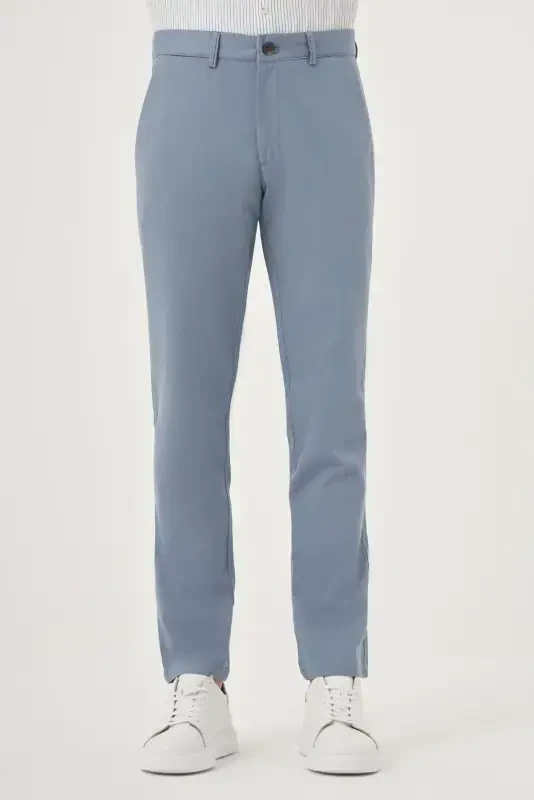 Modazone Men's A. BLUE Summer Cotton Side Pocket Slim Fit Chino Pants - MORVEN