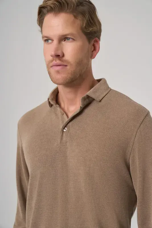 Modazone Men's A-Brown Trend Buttoned Polo Neck Sweatshirt - 3