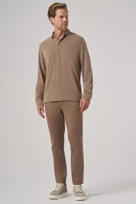 Modazone Men's A-Brown Trend Buttoned Polo Neck Sweatshirt - 4