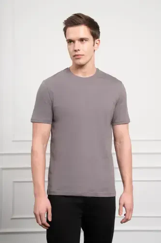 Modazone Men's Anthracite Basic Crew Neck Dynamic Fit Cotton T-Shirt - 3