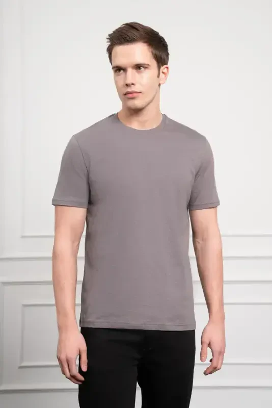 Modazone Men's Anthracite Basic Crew Neck Dynamic Fit Cotton T-Shirt - 3