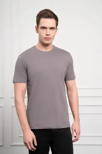 Modazone Men's Anthracite Basic Crew Neck Dynamic Fit Cotton T-Shirt - 4
