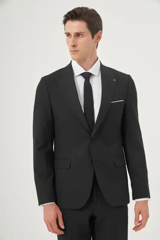 Modazone Men's Anthracite Polyviscose Basic Slim Fit Pointed Collar Suit - MORVEN