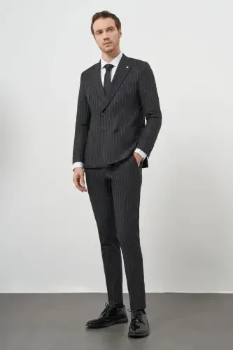 Modazone Men's Anthracite Polyviscose Trend Double Breasted Slim Fit Peak Lapel Suit - 3