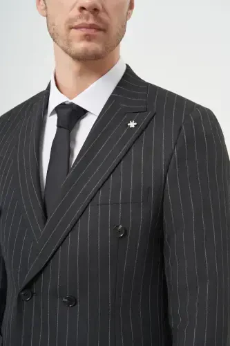 Modazone Men's Anthracite Polyviscose Trend Double Breasted Slim Fit Peak Lapel Suit - 4