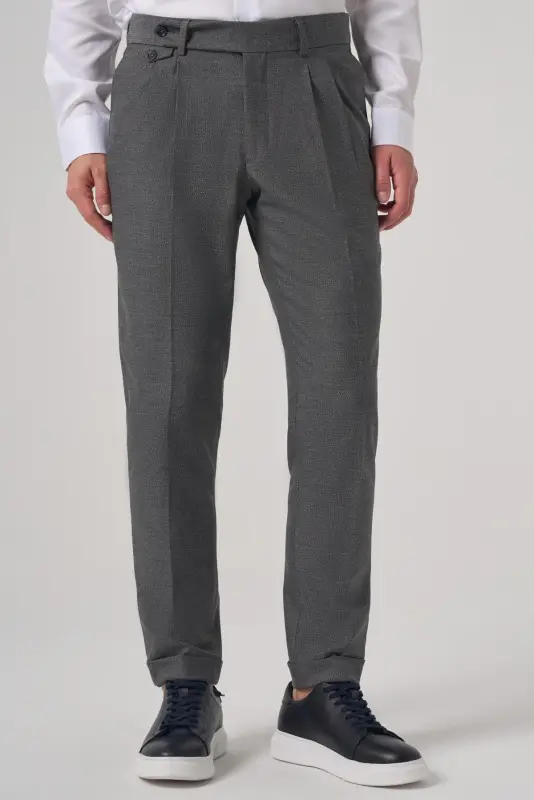 Modazone Men's Anthracite Polyviscose Trendy Patterned Slim Fit Double Pleated Trousers - 1