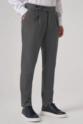 Modazone Men's Anthracite Polyviscose Trendy Patterned Slim Fit Double Pleated Trousers - 2
