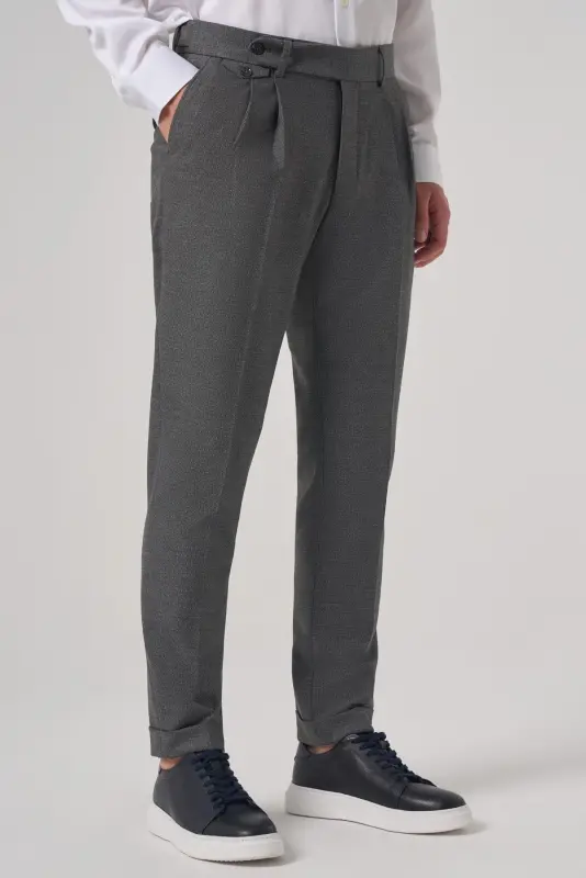 Modazone Men's Anthracite Polyviscose Trendy Patterned Slim Fit Double Pleated Trousers - 2