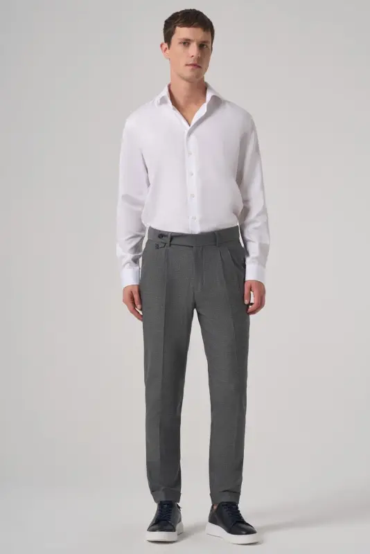 Modazone Men's Anthracite Polyviscose Trendy Patterned Slim Fit Double Pleated Trousers - 3