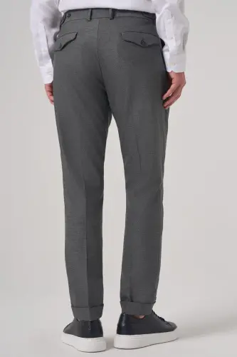Modazone Men's Anthracite Polyviscose Trendy Patterned Slim Fit Double Pleated Trousers - 5