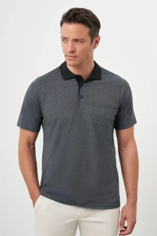 Modazone Men's Anthracite Trend Pocketed Polo Collar T-Shirt - 2