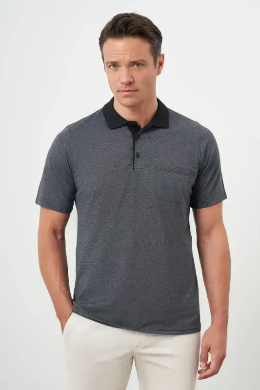 Modazone Men's Anthracite Trend Pocketed Polo Collar T-Shirt - 3