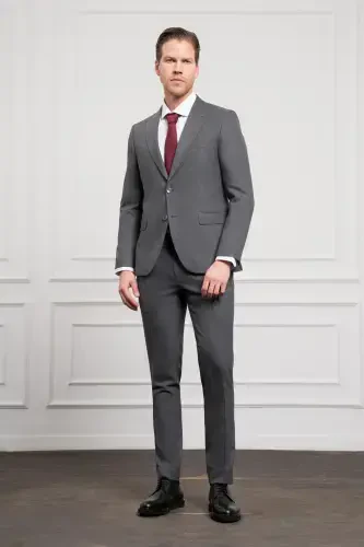 Modazone Men's Anthracite Trend Slim Fit Narrow Cut Pointed Collar Suit - 3